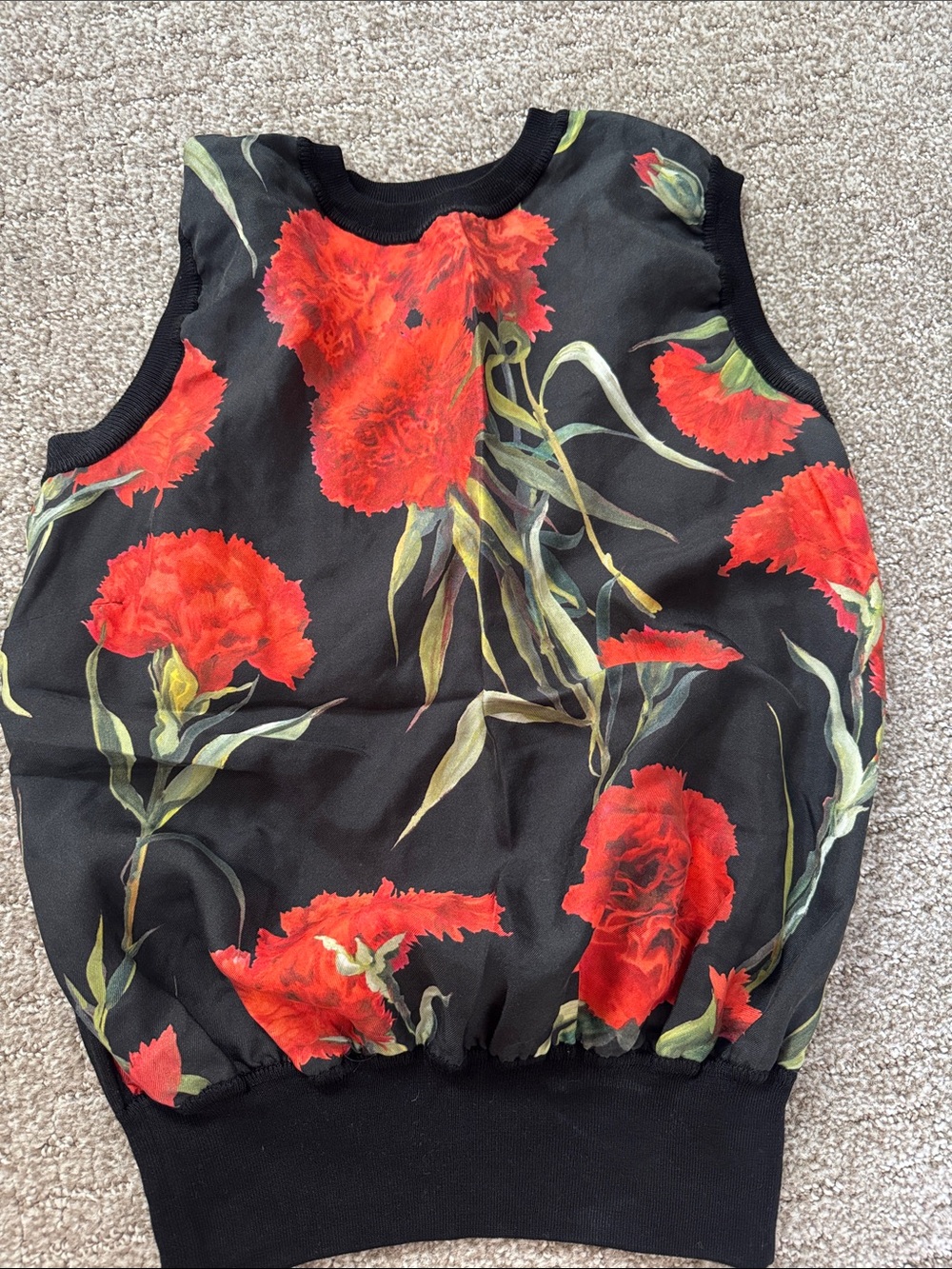 Dolce & Gabbana Black silk Tank Top with Red Floral Print